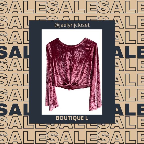 Tops - Velvet Red Bell Sleeve Tie Front Blouse